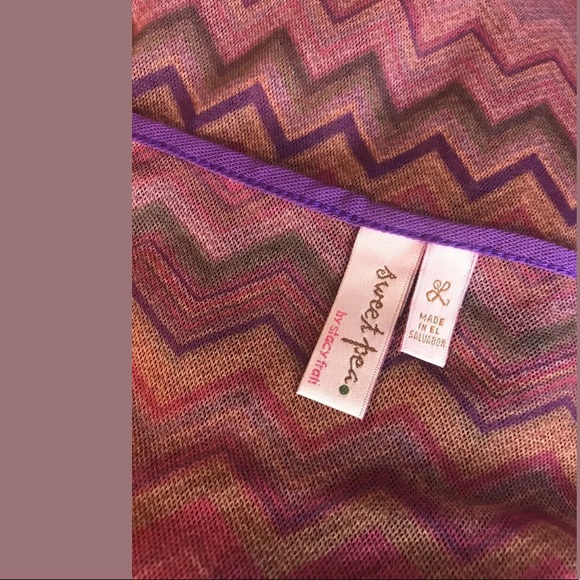 SWEET PEA Mesh Blouse Top Shirt Chevron Zig Zag Geo Pink Purple VNeck Stacy Frat - Picture 7 of 8